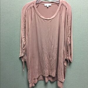 Umgee Dusty Rose Cinch Tie Sleeve Loose Top